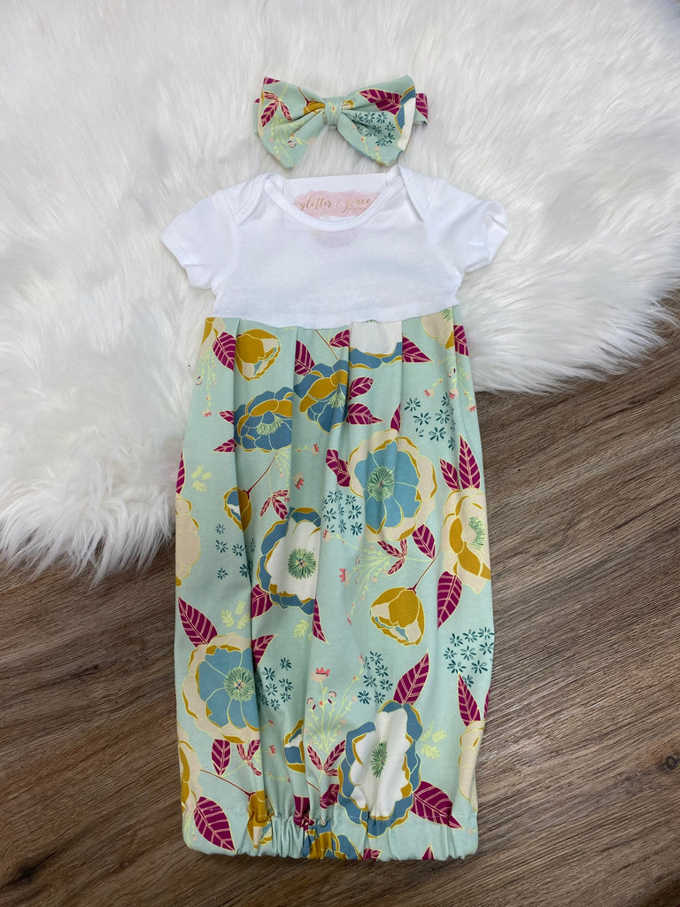 Mint floral gown